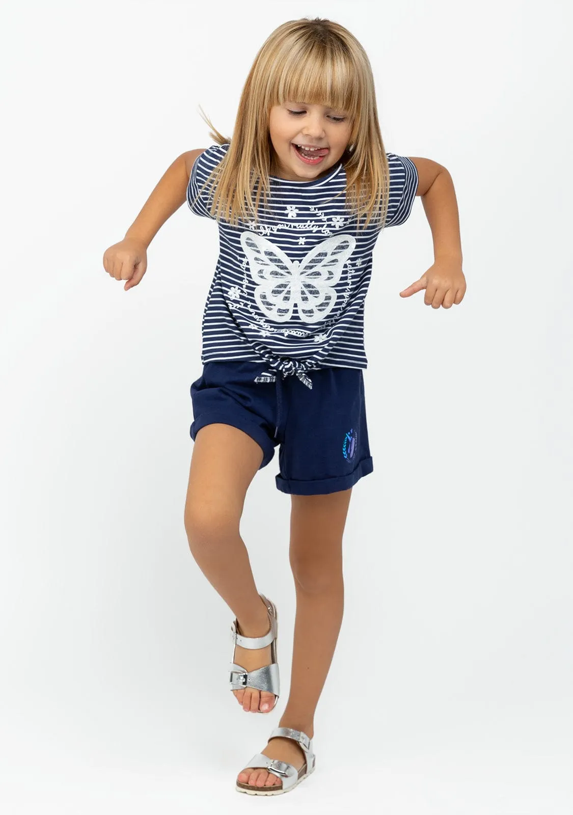 Girl's Navy Butterfly Knotted T-shirt