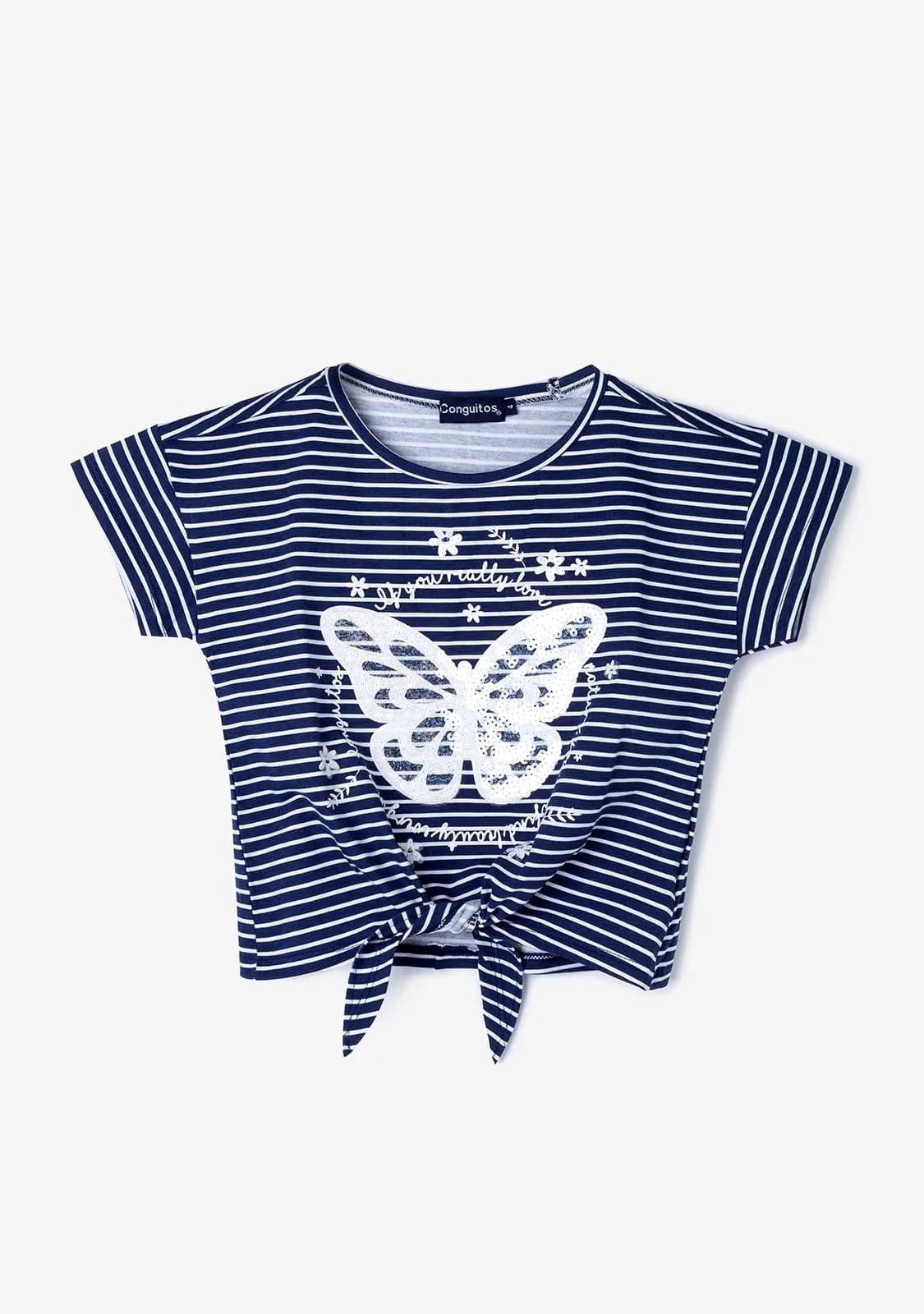 Girl's Navy Butterfly Knotted T-shirt