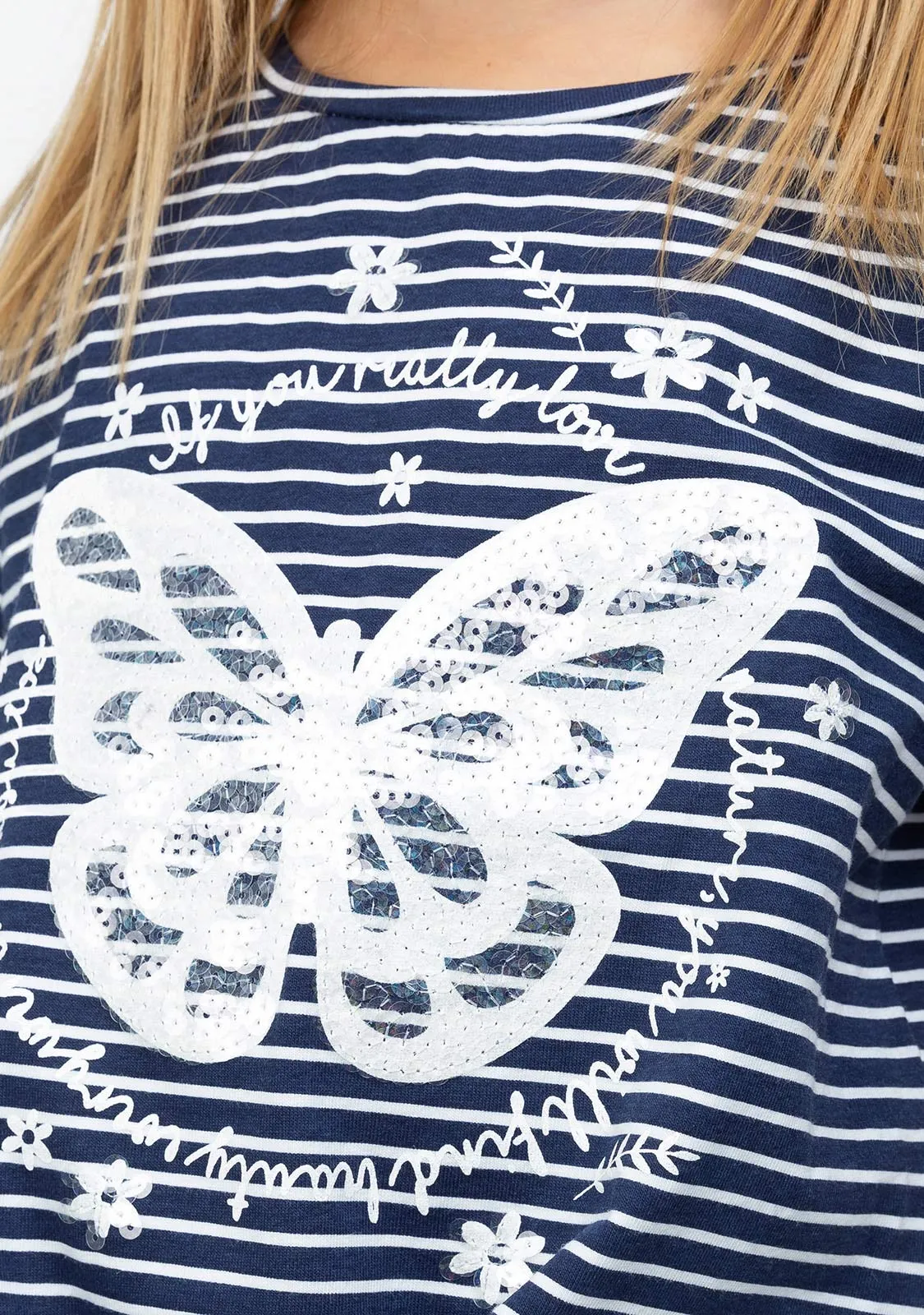 Girl's Navy Butterfly Knotted T-shirt